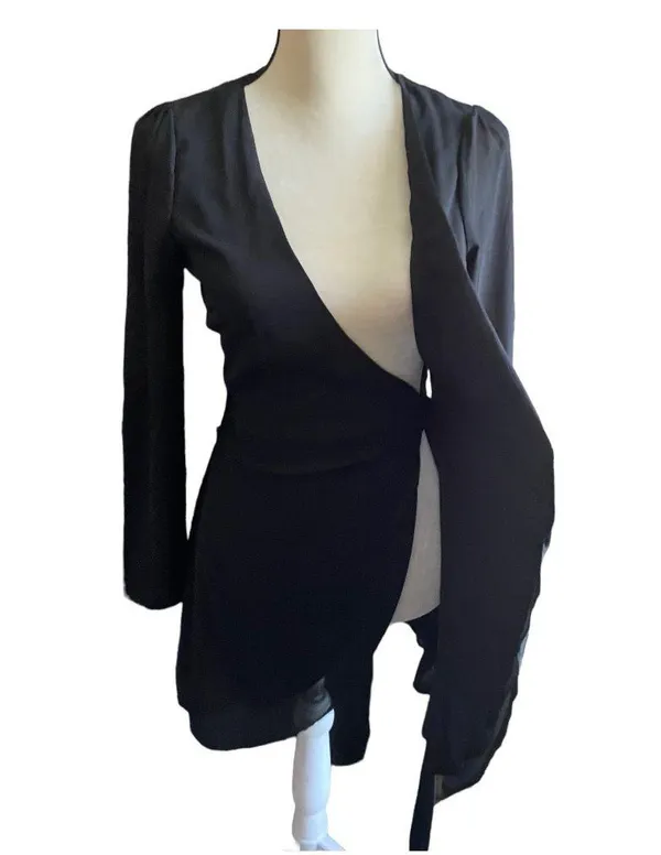 Lulus Stunning chiffon. Wrap dress, long sleeves, fully lined, dress is 100% polyester, lining is 100% rayon, excellent condition, size xs - Image 7