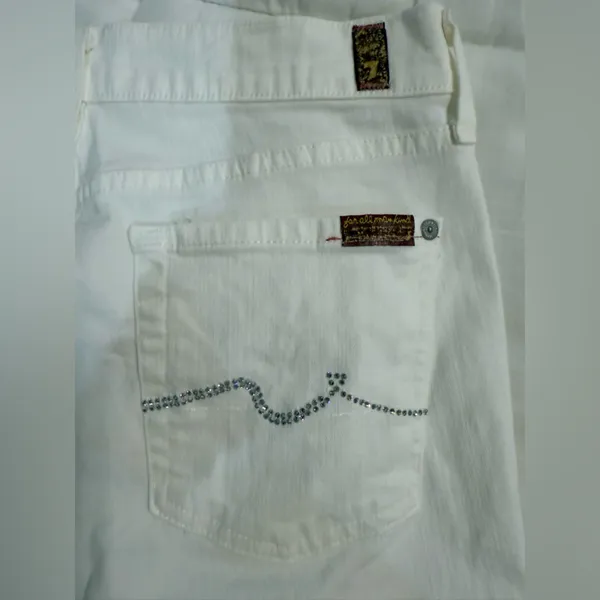 7 For All Mankind Classic White Flare Women's Jeans with Silver Sequins - Image 8