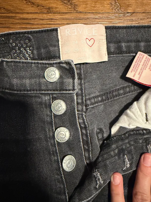 Revice Denim Black High Waisted Skinny Jeans with Red Side Zippers - Image 4