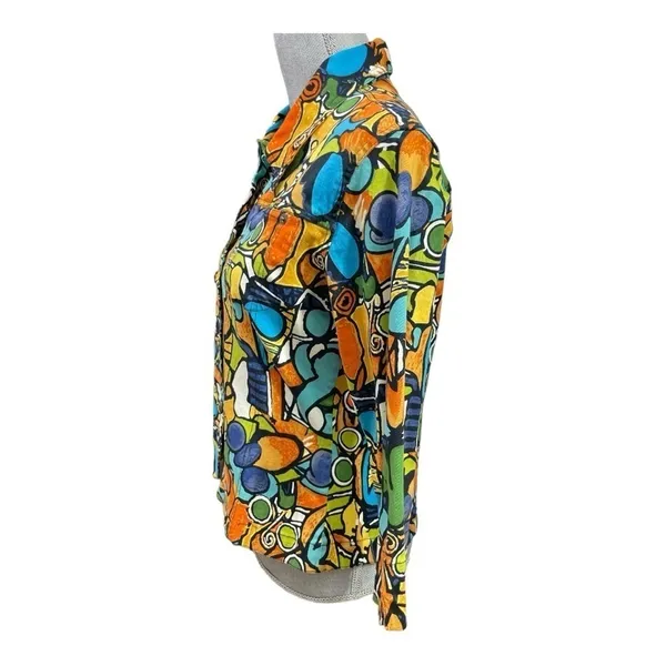 VTG Mirror Image Wearable Art Fitted Button Front Colorful Abstract Jacket - L - Image 5