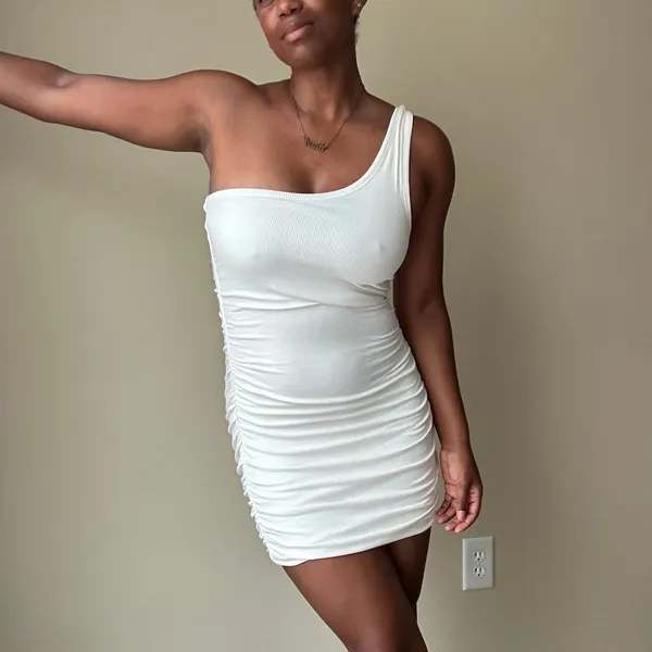 L Space Cream Aliana One Shoulder Mini Dress Size Medium - Image 2