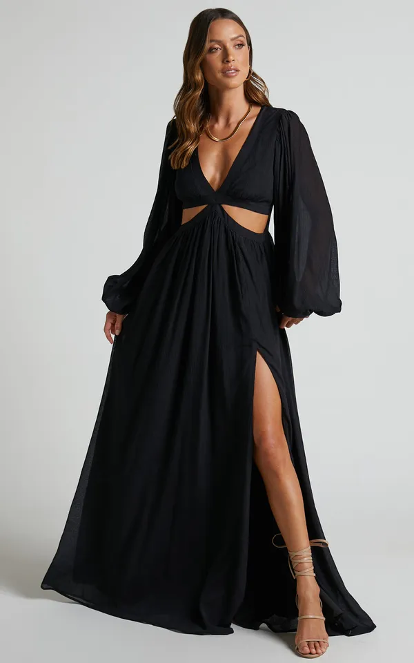 New Showpo Paige Maxi Dress Side Cut Out Balloon Sleeve Dress -Large MSRP $119 - Image 7