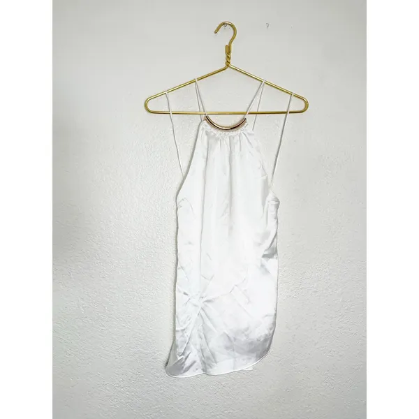 NWT Zara White Satin Halter Asymmetrical Hem Top Medium Tie Back Quiet Luxury - Image 4