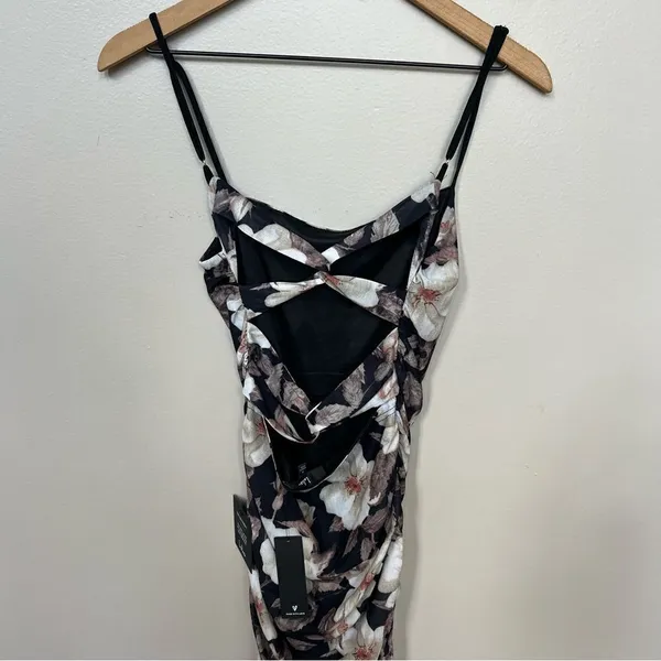 Lulu’s We Really Mesh Black Floral Print Sleeveless Ruched Midi Dress NWT Small - Image 9