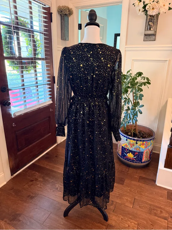 By The River NWOT Black & Gold Star Print Maxi Dress - Image 5