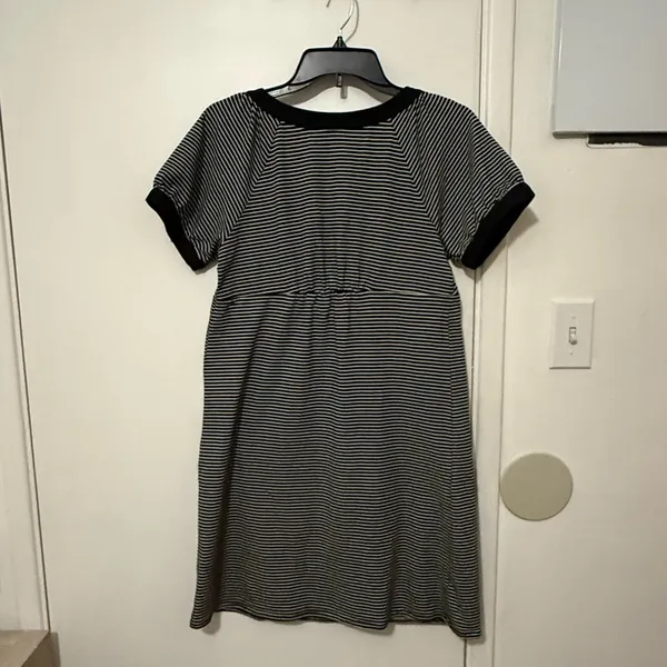 LOFT Black and White Striped Mini Dress - Image 3