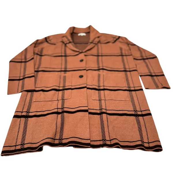 Z Supply Plaid Sweater Jacket Brown Black Button Front Shacket Cozy Medium EUC - Image 5