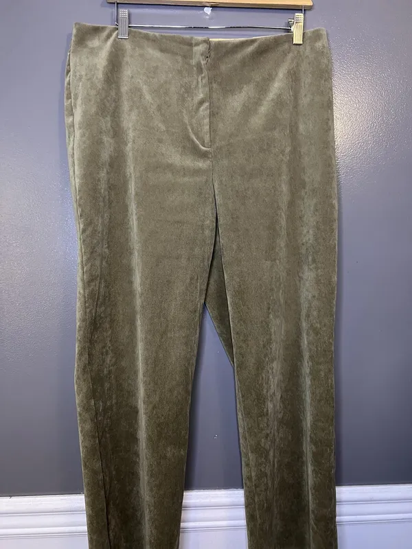 Vintage David Brooks Pants Womens 14 Green Velour Straight Leg Stretch Pull On - Image 2