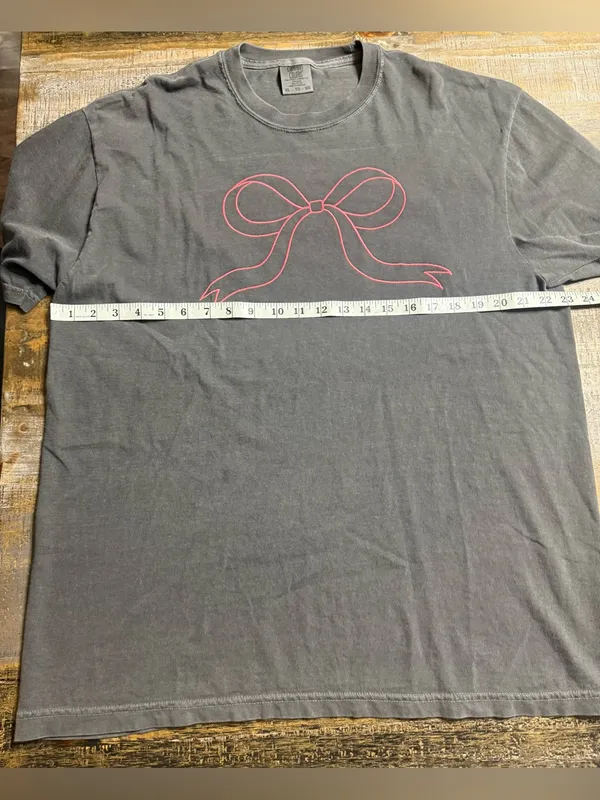 Comfort Colors Pepper Short Sleeve Tee with embroidered Pink Bow - Image 5