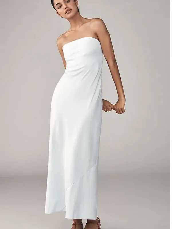 Anthropologie Strapless White Maxi Dress - Minimalist Summer Slip SZ Medium - Image 4