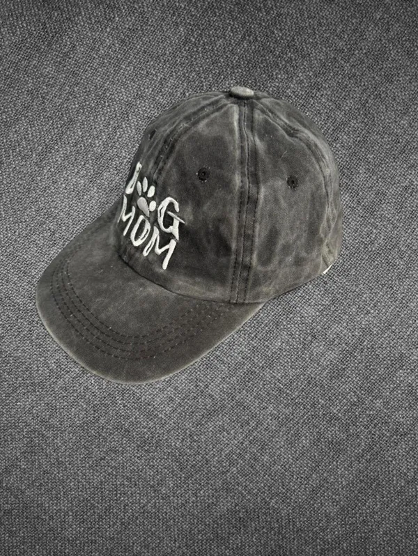 Dog Mom Distressed Black Cotton Baseball Cap - Image 6
