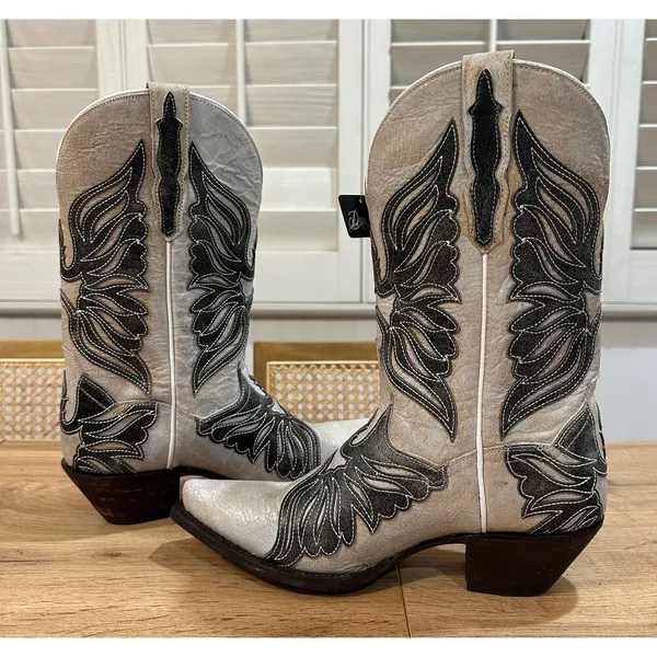 Dan Post Ndulgence Cowboy Boots Snip Toe Leather White Black Size 8 NWT Western - Image 9