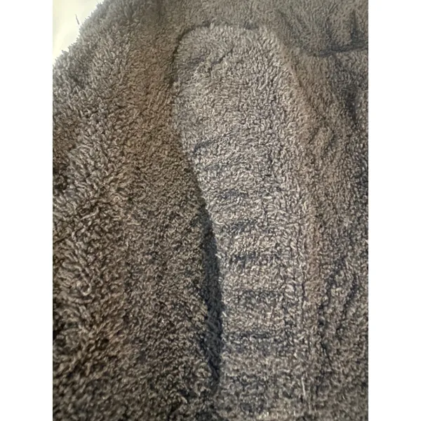 Barefoot Dreams CozyChic Cable Knit Hoodie Sweater Charcoal Gray Womens M flaw - Image 5