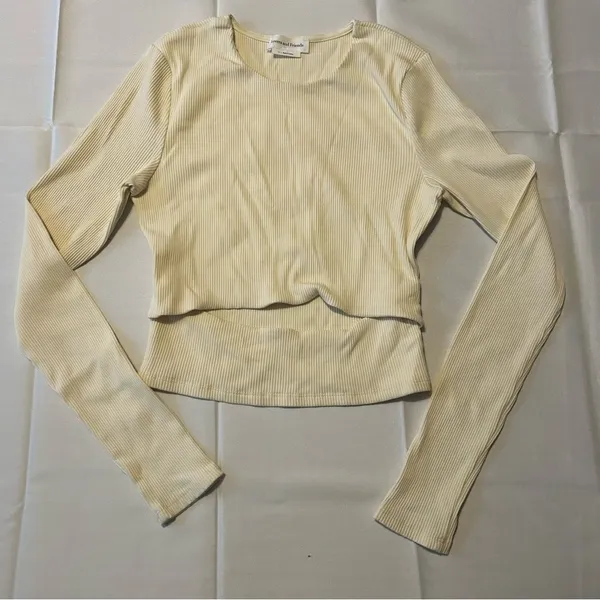 Lovers + Friends Revolve Clea Ribbed Knit Open Front Cropped Cream Sweater S - Image 3