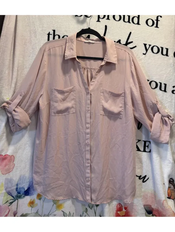Maurices Button-Down Blouse Adjustable Long Sleeves Pink Plus Size XXL - Image 3