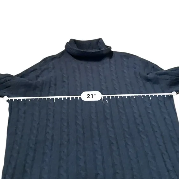 ATM Cable Knit Turtleneck Sweater Women's Small Navy Blue Pullover Cozy FLAWED‎ - Image 7