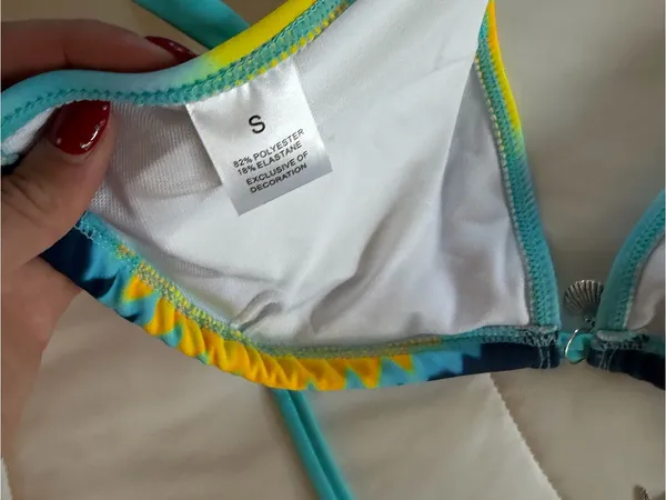Triangle Bikini Set in Turquoise & Yellow - Image 4