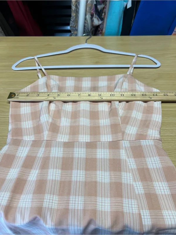 BP Peach Plaid Mini Dress XS Spaghetti‎ Strap Lightweight Back Zip - Image 10