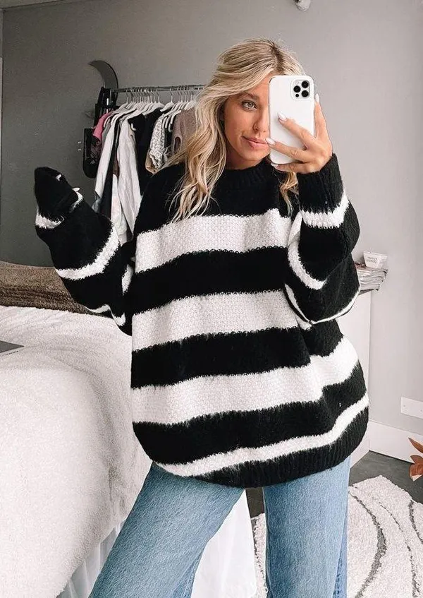 Topshop Black & White Stripe Knit Sweater - Image 4