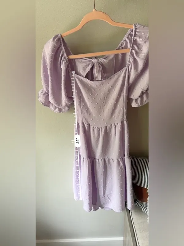 Boutique Lavender Puff Sleeve Open Back Mini Dress Size Small - Image 13