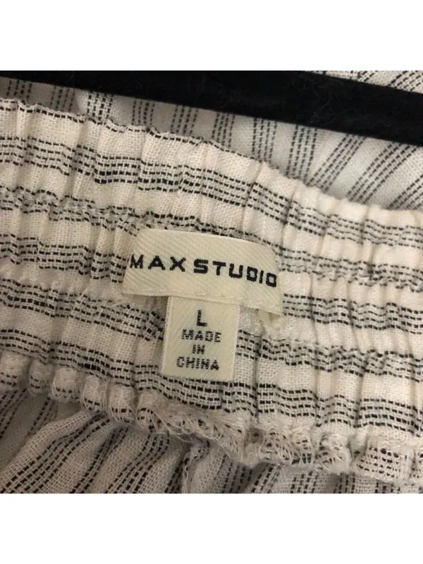Max Studio Womens Striped Wide-Leg Pants Size L Linen Blend Elastic Waist - Image 3
