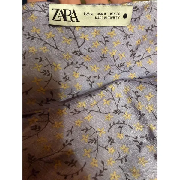 Zara Satin Straight Neck Mini Dress Lilac Floral Whimsical Fairycore Y2K Medium - Image 3