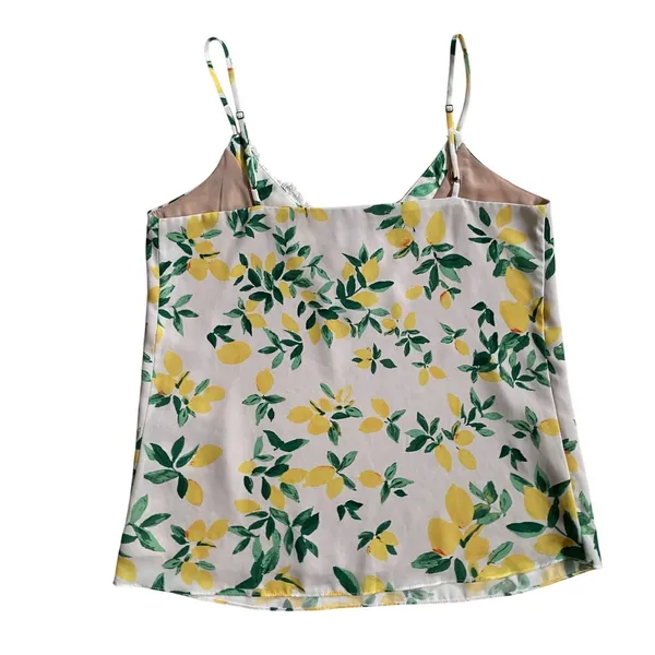 Socialite Womens Small‎ Lemon Print Lace Trim Cami Top Adjustable Straps Yellow - Image 4