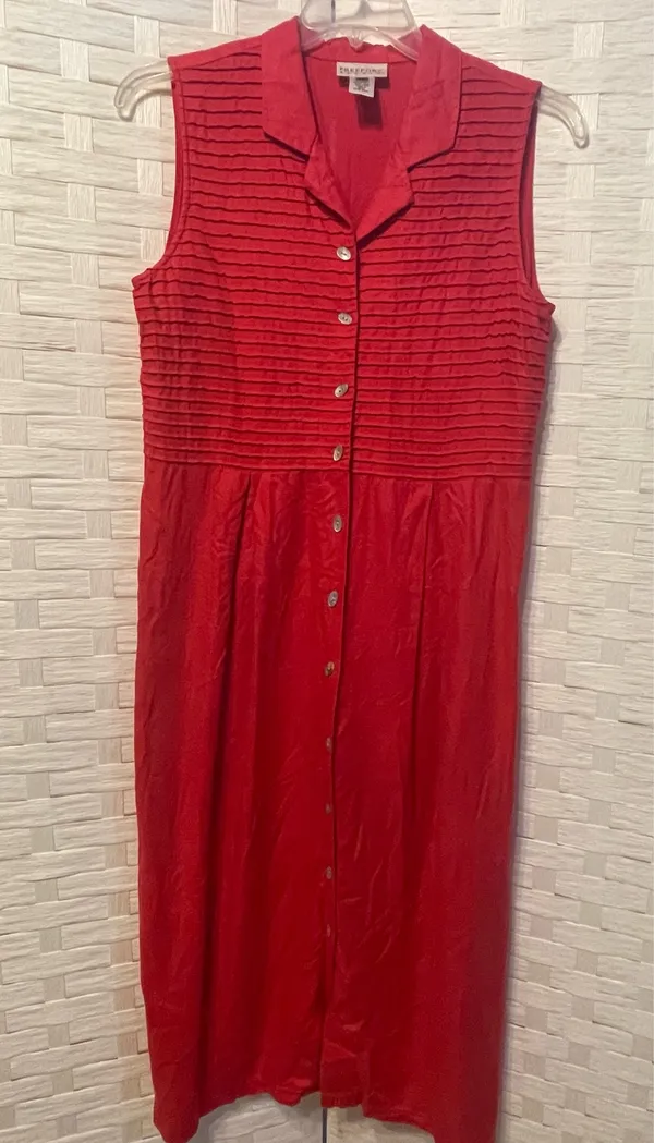 Vintage Freeport Studio 100% Linen Sleeveless Maxi Dress Red Size M Button - Image 2