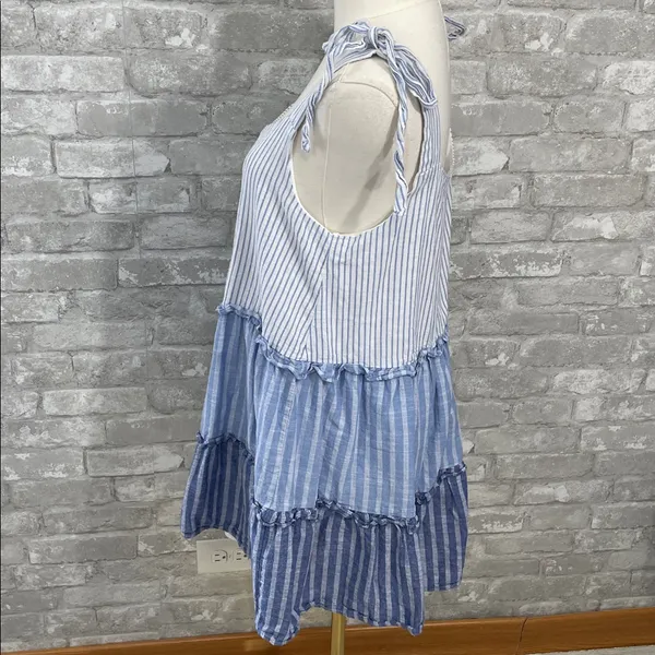 Altar'd State Blue and White Striped Tiered Mini Dress - Image 2