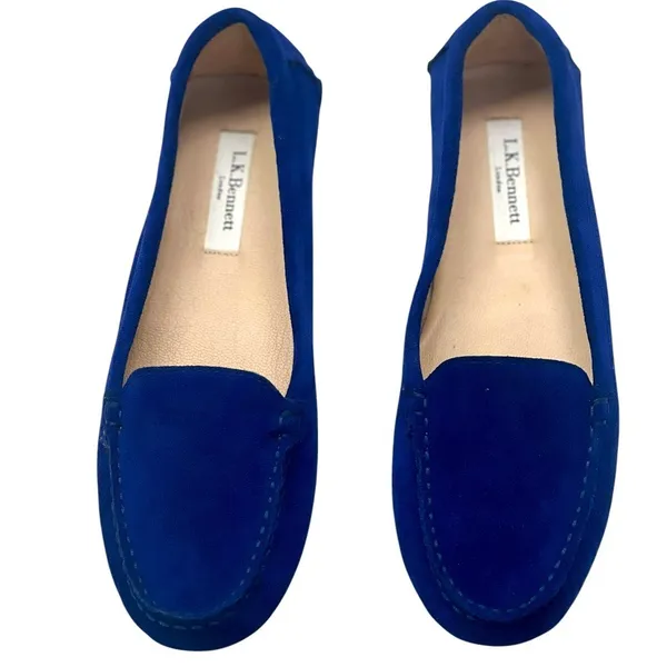 L.K. Bennett Blue Suede Loafers Moccasins Flats Made Italy Women's Size 36 NWOT - Image 4