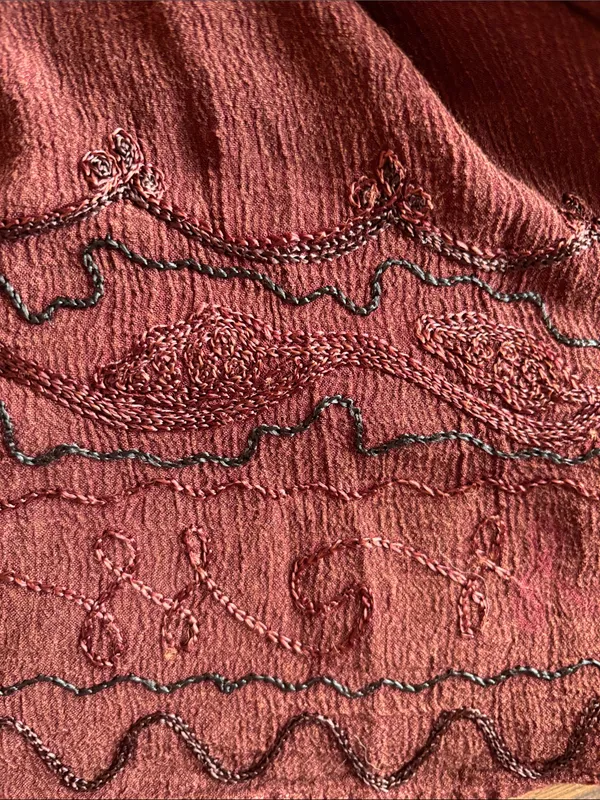 Select Vintage 90s Brown Embroidered Button-Front Midi Dress Sz Medium Phoebe - Image 11