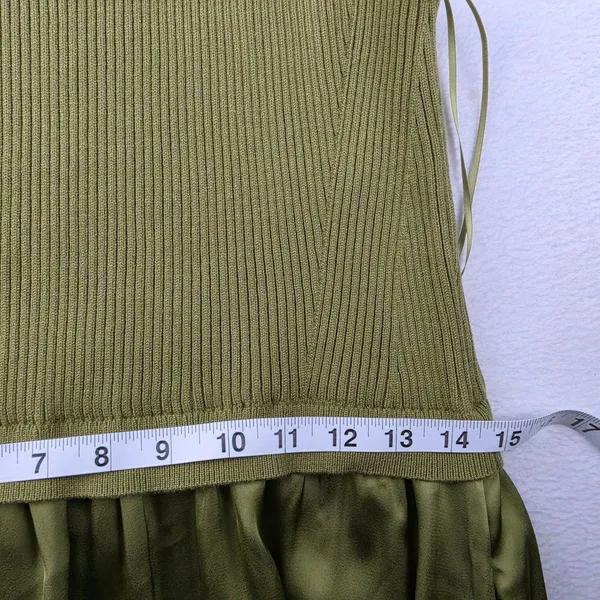 Taylor Mixed Media Knit to Satin Maxi Dress Olive Green Sleeveless Size M - Image 8