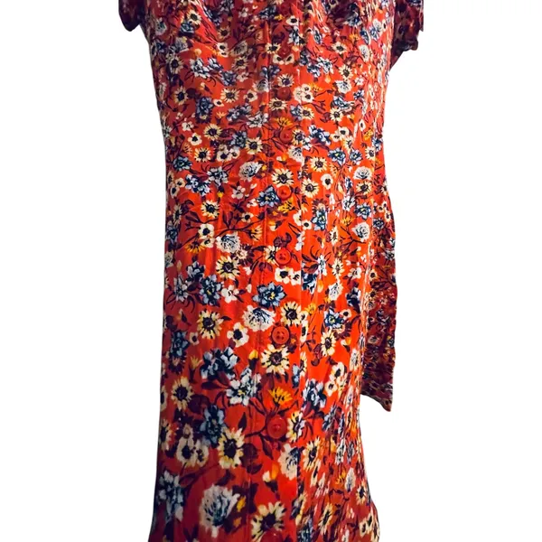 B-O-G Collective Orange Floral Button Front Lace Up‎ Back Mini Dress Small - Image 3