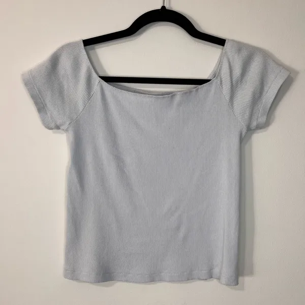 BRANDY MELVILLE JOHN GALT Light Blue Ribbed Off Shoulder Top Women’s One Size - Image 4