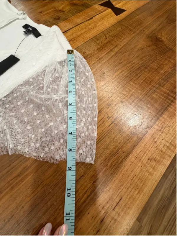 Lulus White Swiss Dot Tulle Mini Dress Size L New With Tags V-Neck Puff Sleeve - Image 9