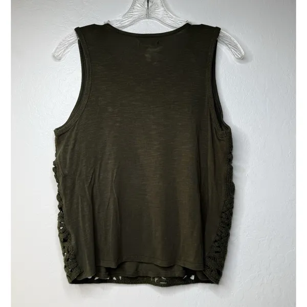 Maurices Crochet‎ Front Tank Top Womens Size M Olive Green Boho Peasant Hippie - Image 3