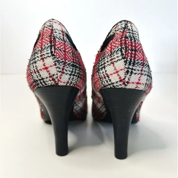Steve Madden NINNA Plaid Peep Toe Heels Size 9 M Red Tweed Bow‎ Twee Y2K Pin-Up - Image 5