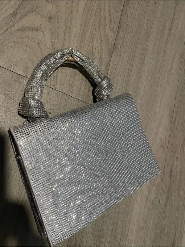 Zara Silver Crystal Mini Top-Handle Bag - Image 3