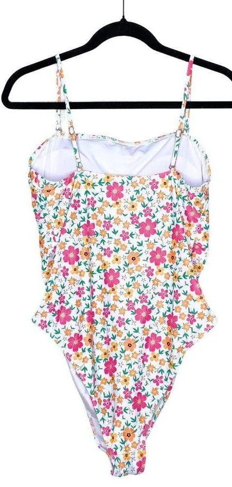 SHEIN Ditsy All Over Floral Print Padded One Piece Swimsuit XL Women's White - Image 8