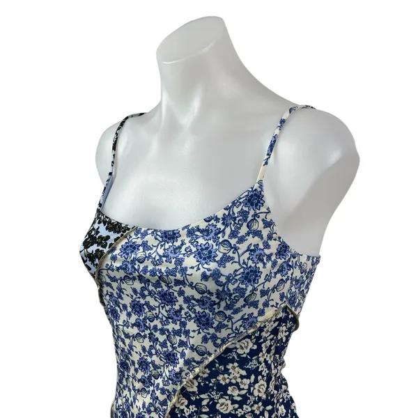 MNG Mango Womens Floral Blue Sleeveless Patchwork Cami Camisole Tank Top Size S - Image 2