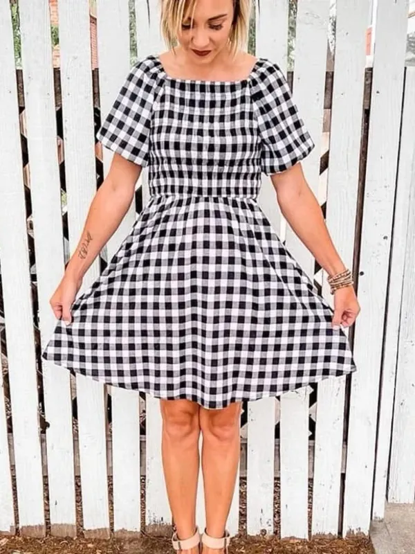 LuLaRoe Black and White Gingham Smocked Alina Nap Midi Dress - Image 3