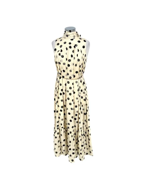 Urban Daizy Maeve Retro Polka Dot Sleeveless Maxi Dress Cream Black Large NWT - Image 2