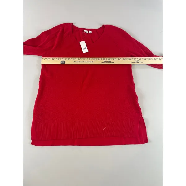 GAP Sweater Size S Red Waffle Knit V Neck Long Sleeve Cotton Blend NWT - Image 6