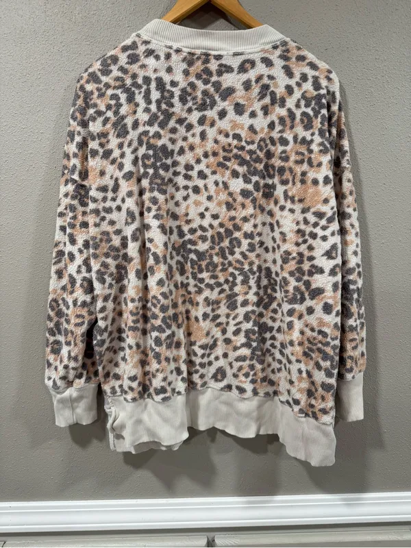 Aerie Leopard Print Cozy Sweatshirt in Cream, Taupe & Gray - Image 3