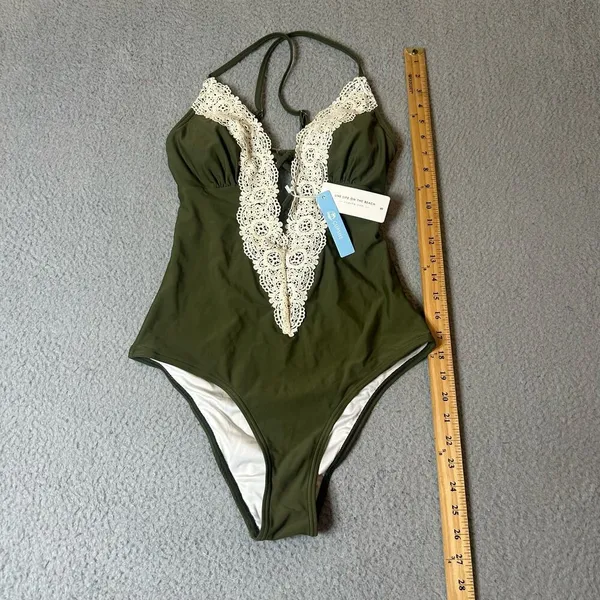 Cupshe Swimsuit Womens S‎ Green Lace Plunge One Piece Swimsuit NEW - Image 6