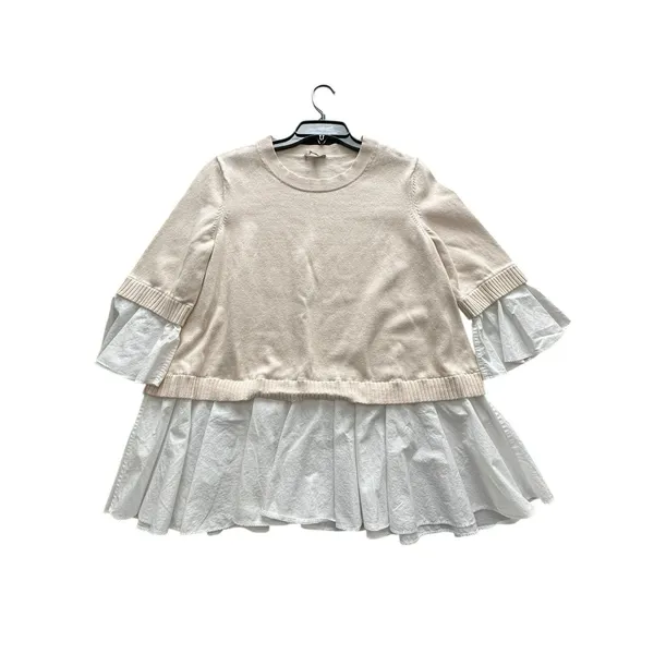 COS Oatmeal Mock Layered Crew Neck Sweater Medium Ruffle‎ Academia Preppy #V12-4 - Image 8