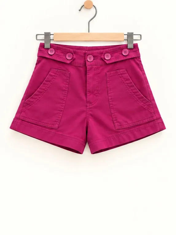 Maeve Anthropologie Fuchsia High Waist Utility Button Detail Patch Pocket Shorts - Image 4