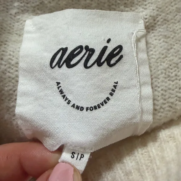 Aerie Striped Raglan Crewneck Sweater Size Small Cream Brown Pink Yellow Knit - Image 3