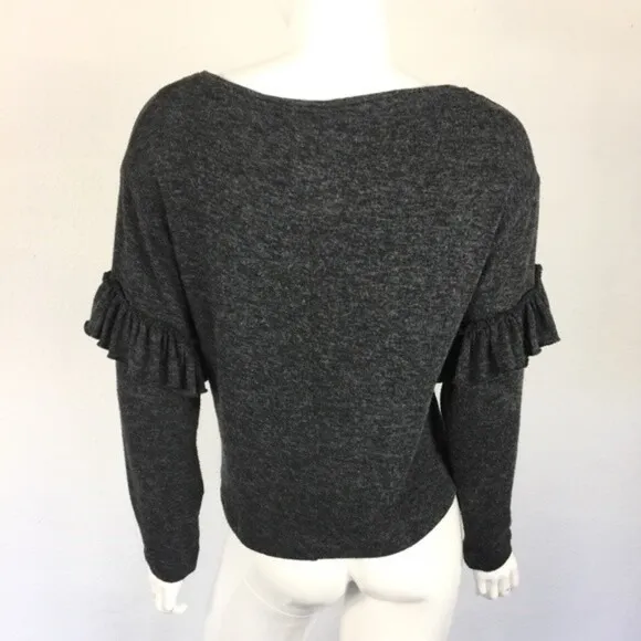 Zara Sweater Small Gray Stretch Soft Boat‎ Neck - Image 5