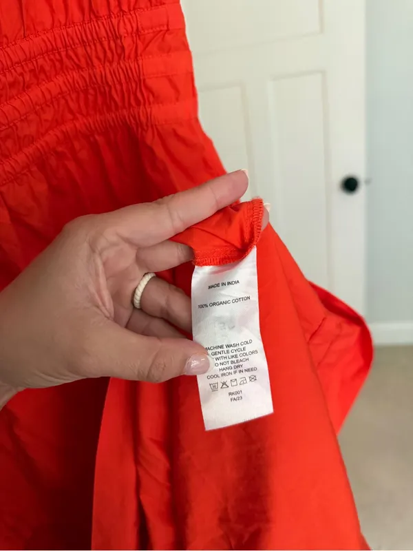 Quince 100% Organic Cotton Poplin Tiered Maxi Dress short sleeve Vermillion Red - Image 5